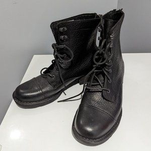 Born Ladies Black Leather Combat MOTO Boot Back Zipper NEVER WORN